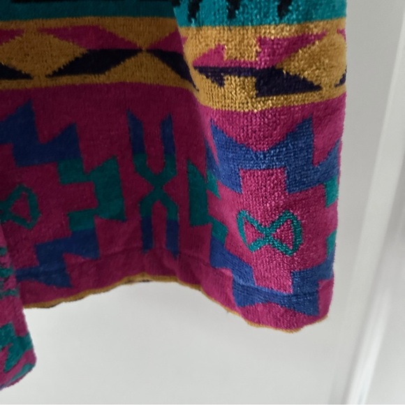 Vintage 90s TJ Lawford Colorful Southwestern Terry Robe Unisex Size Medium Aztec - Picture 9 of 16